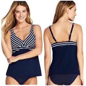 Land’s End soft cup adjustable strap Vneck tankini blue white stripe various